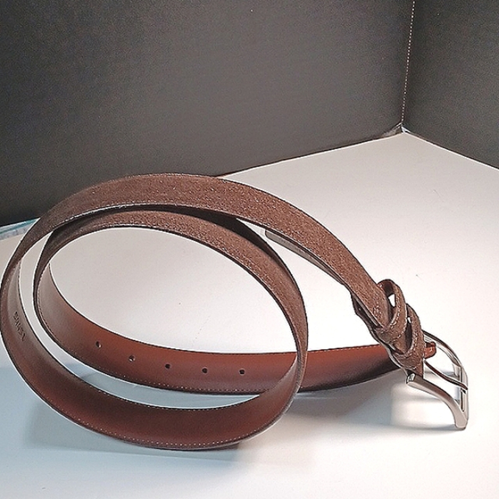 Color: Espresso, European Suede Leather Belt, Men’s 38, Made in